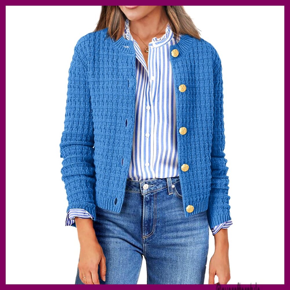 Chunky Knit Open Front Cardigan, Crew Neck, Button Down, Versatile